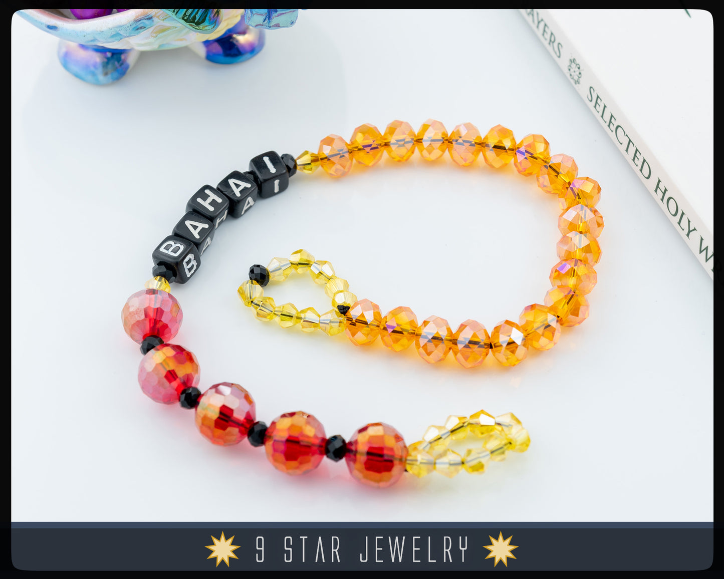 Red and Orange Glass Beads with Letters "Baha'i" Prayer Beads "Light"