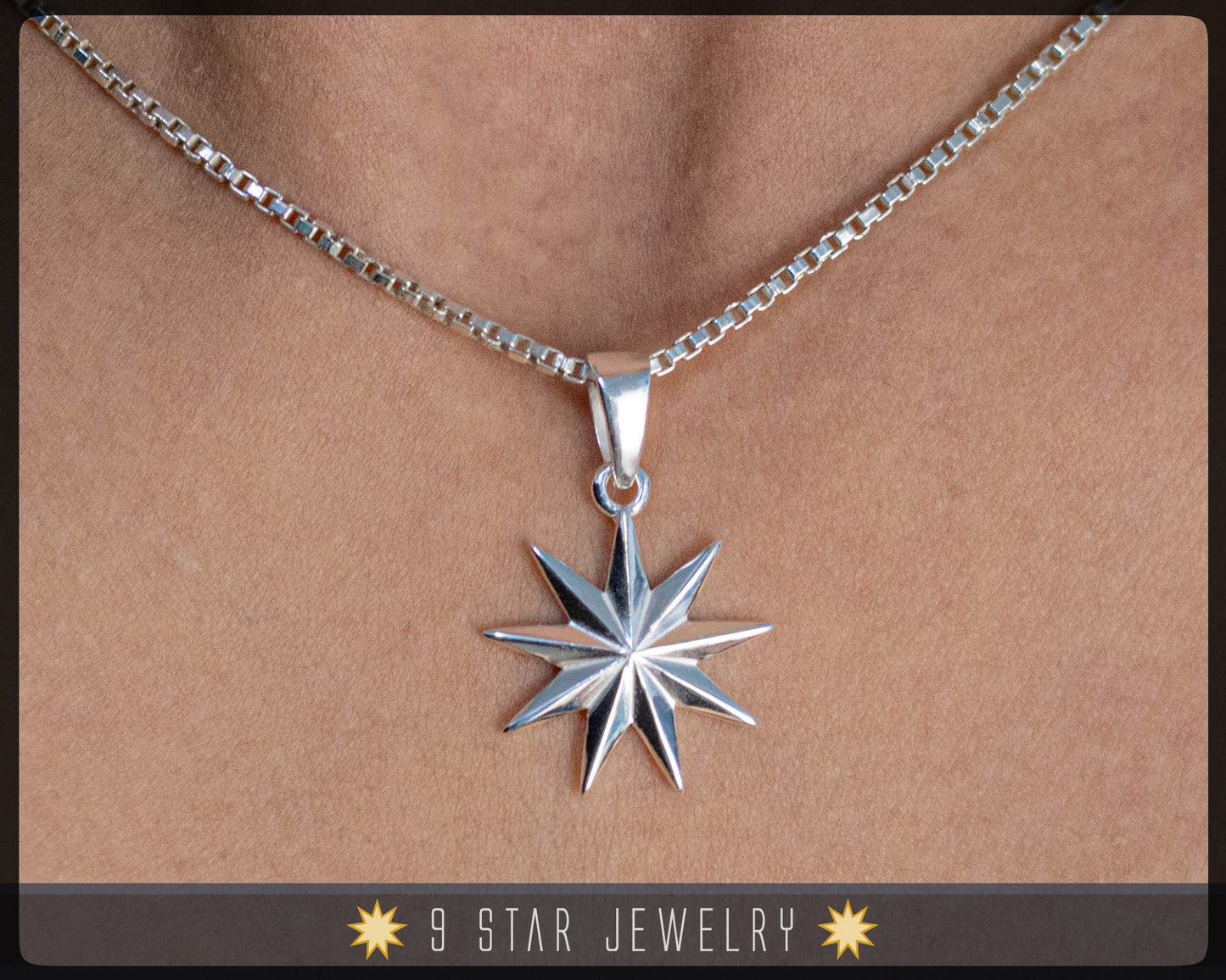 925 Sterling Silver Baha'i 9 Star Pendant "Brilliant Star"