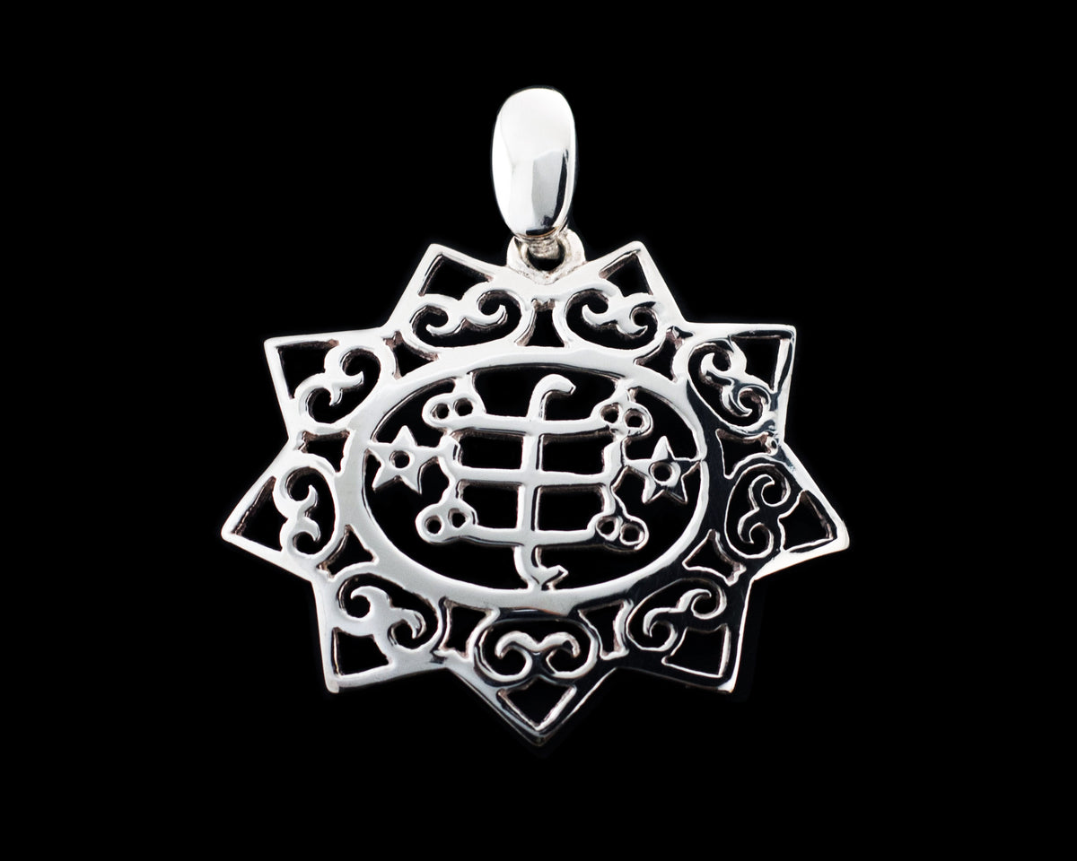 Pendentif bahaï 9 étoiles en argent sterling avec symbole de la pierre annulaire