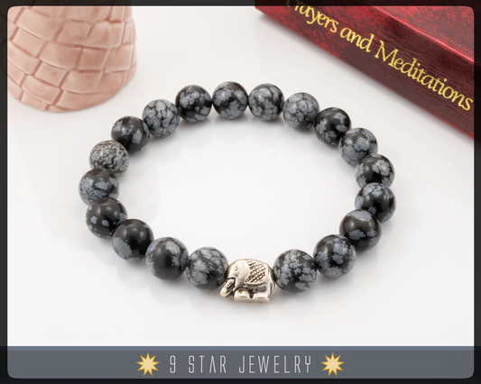 Snowflake Obsidian Baha'i Prayer Beads Bracelet "Virtue"