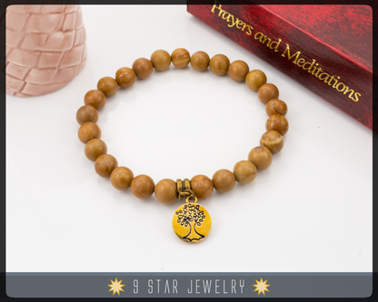 Wood Stone Bracelet with Baha'i ringstone symbol "Etana"