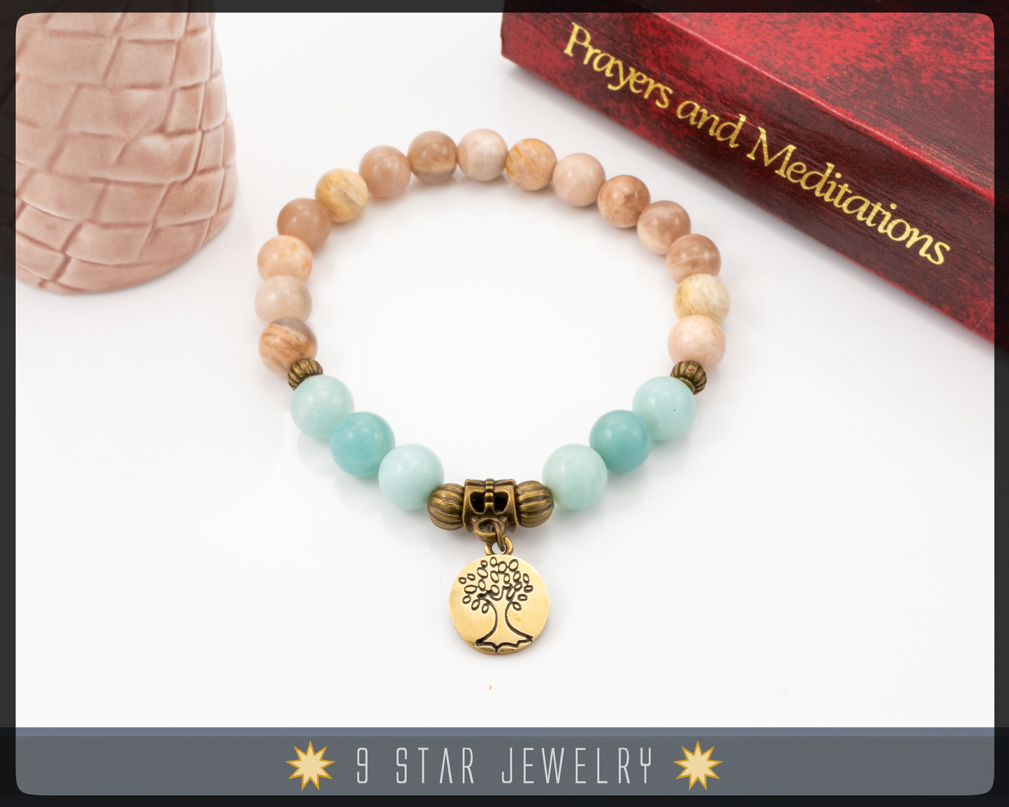 Sunstone & Amazonite Bracelet with Baha'i ringstone symbol "Sabira"
