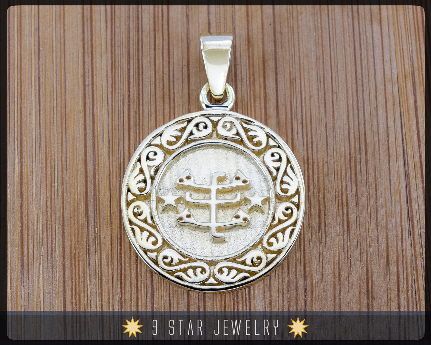 Brass "The Garden of Ridván" Baha'i Ringstone Symbol Pendant (Nickel free)