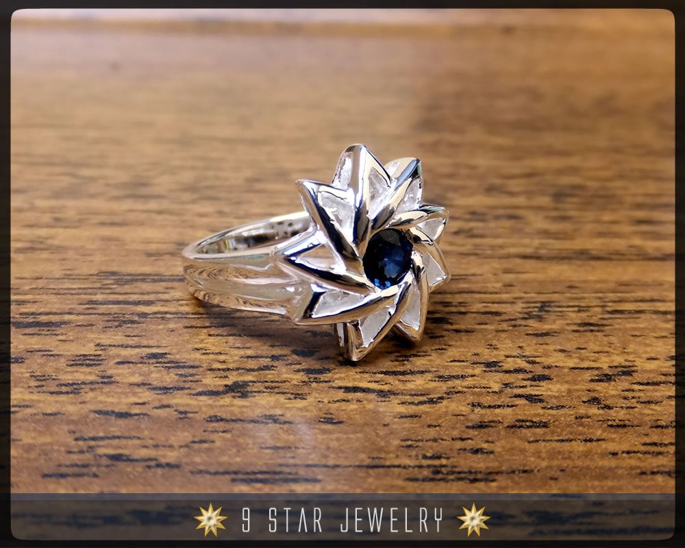 Sapphire - Sterling Silver 9 Star Baha'i Ring with genuine gemstone - (Limited Edition - Last Piece) - Size 8.5 US