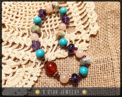Amethyst & Aquamarine mixed gemstones Baha'i Prayer Beads "Hope"