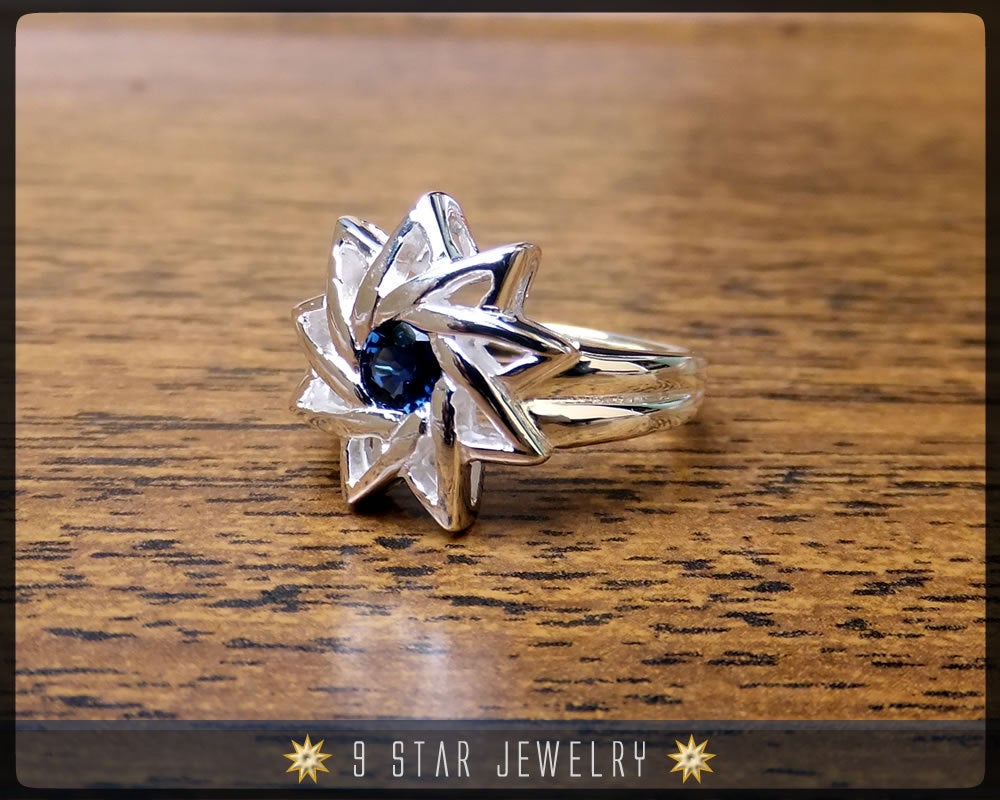 Sapphire - Sterling Silver 9 Star Baha'i Ring with genuine gemstone - (Limited Edition - Last Piece) - Size 8.5 US
