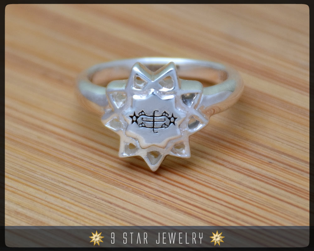 Sterling Silver Baha'i 9 Star, Ring Stone Symbol Ring Sizes 3.5 to 1