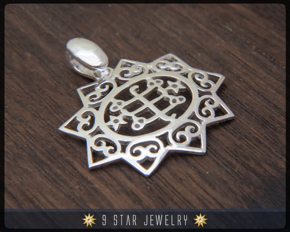 Pendentif bahaï 9 étoiles en argent sterling avec symbole de la pierre annulaire