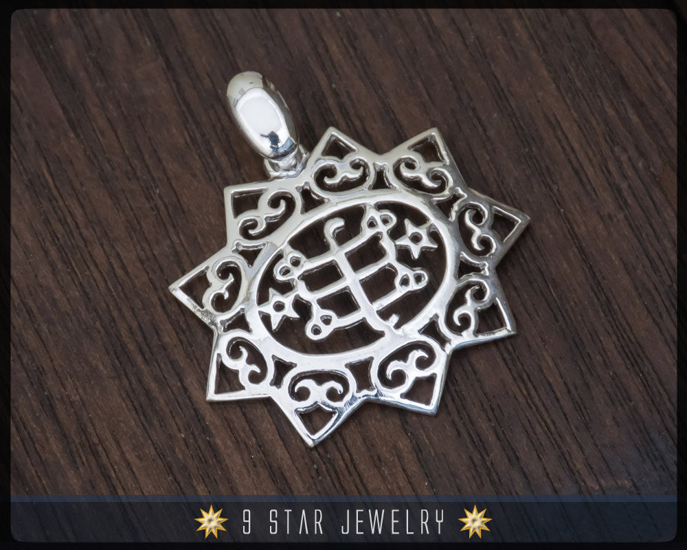 Sterling Silver 9 Star Bahai Pendant w/ Ring Stone Symbol