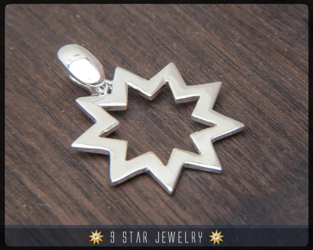 Pendentif Baha'i 9 étoiles en argent sterling 925