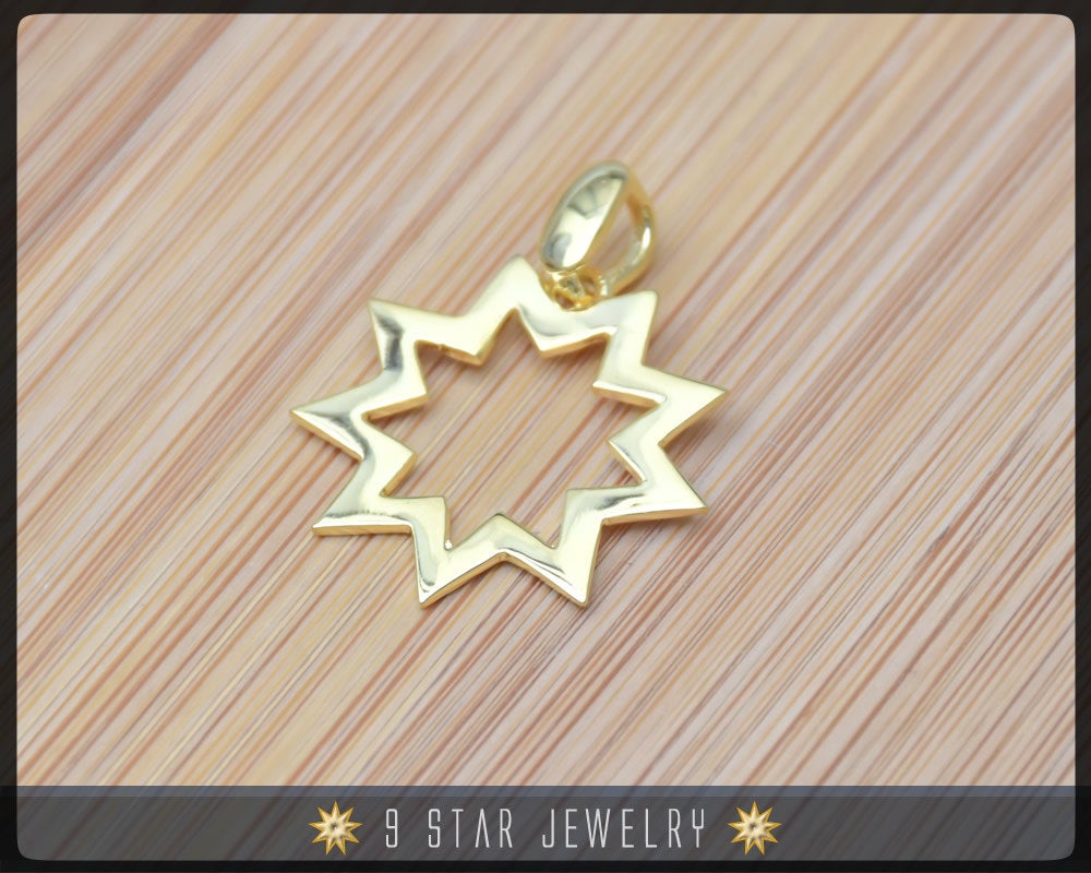 Gold Baha'i 9 Star Pendant - (electroplate)