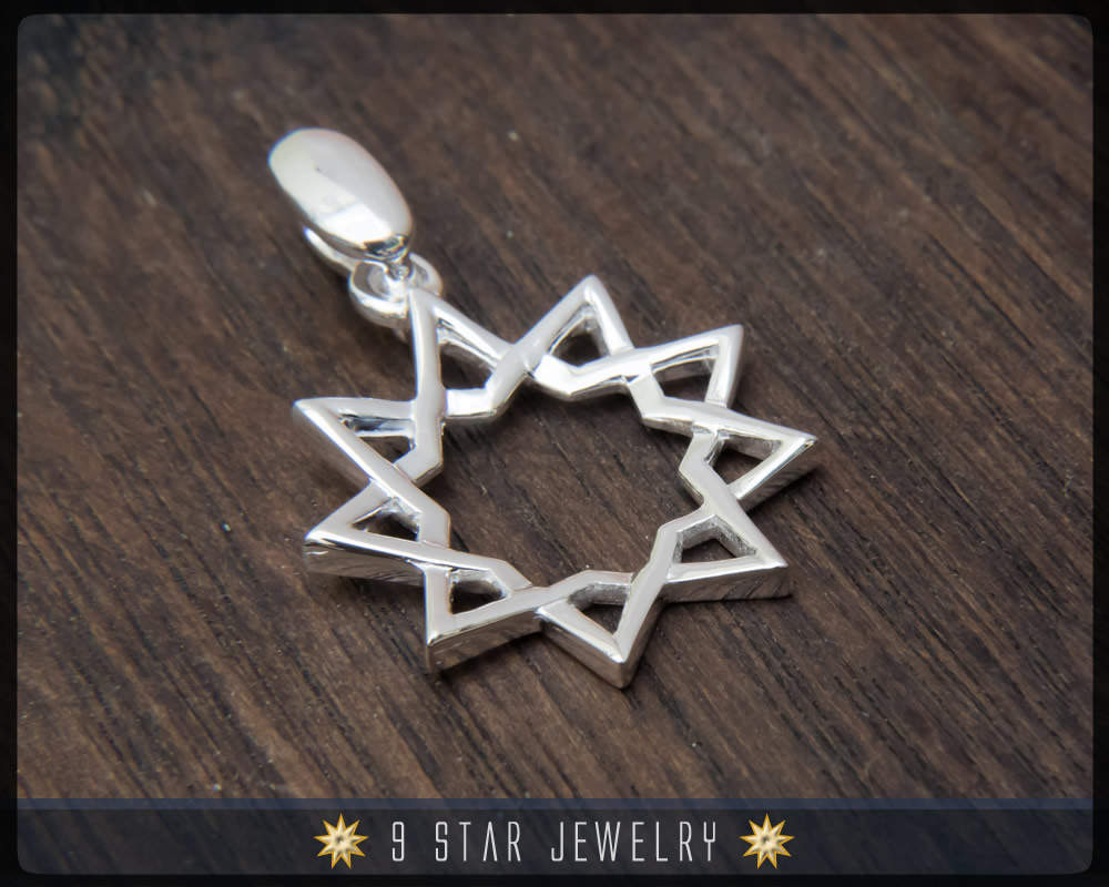 9 Star Baha'i Pendant: 925 Sterling Silver