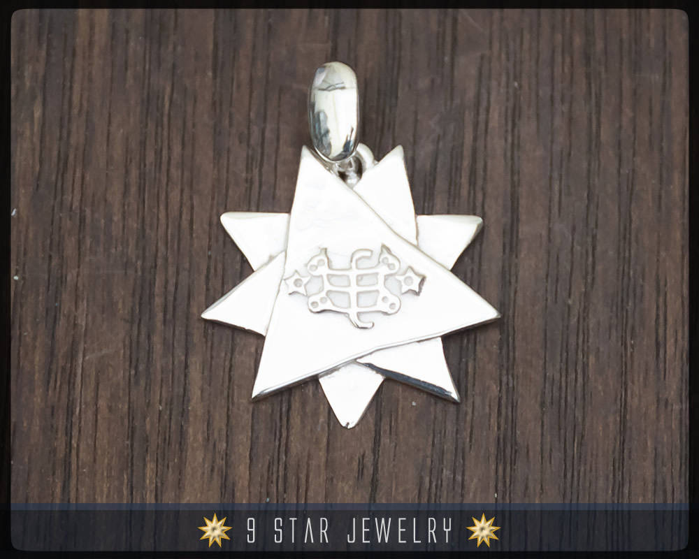 925 Sterling Silver 9 Star Baha'i Pendant /w Ring Stone Symbol