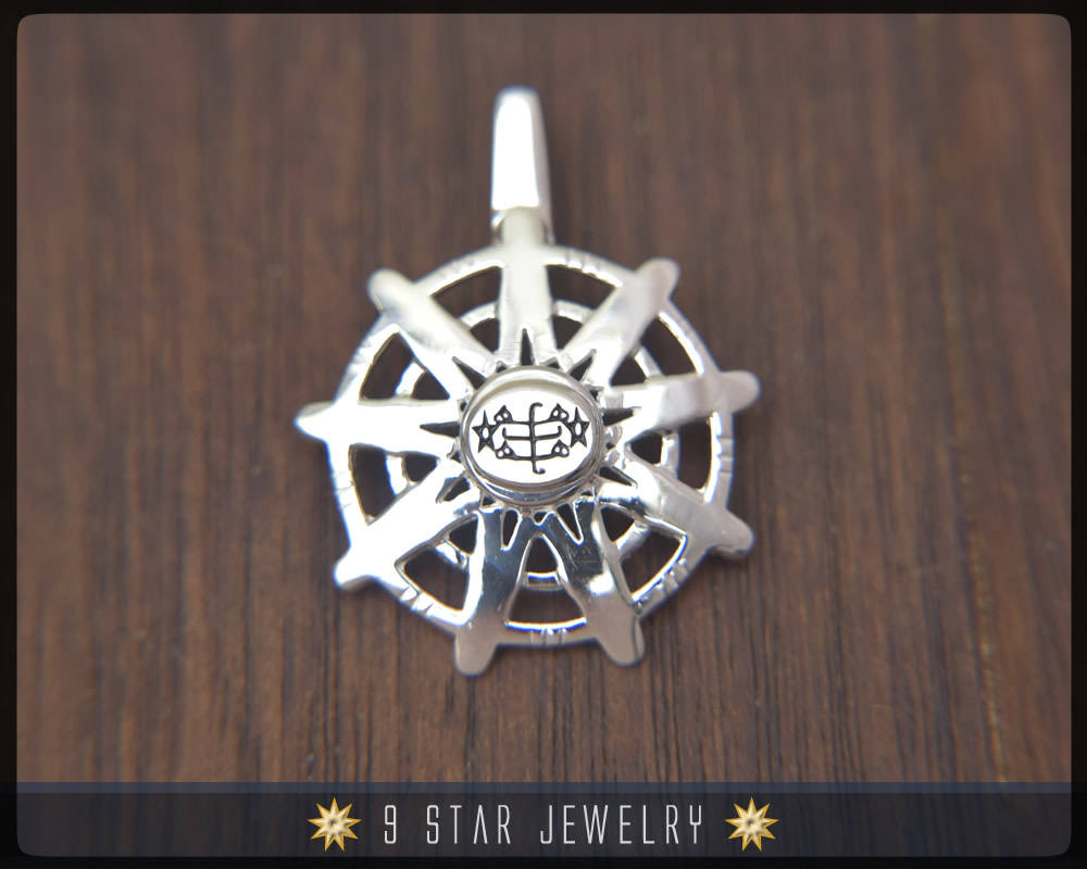 925 Sterling Silver 9 Star Baha'i Unity Pendant with Ring Stone Symbol