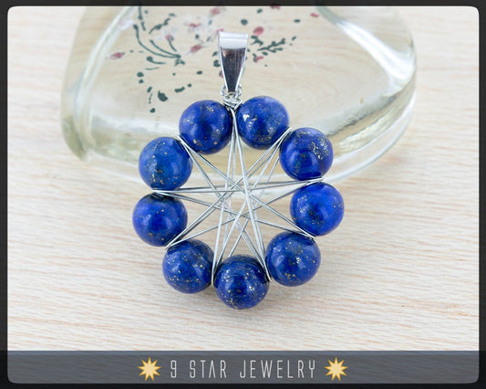 Lapis Lazuli "Radiant Star" Baha'i 9 Star wire wrapped Pendant