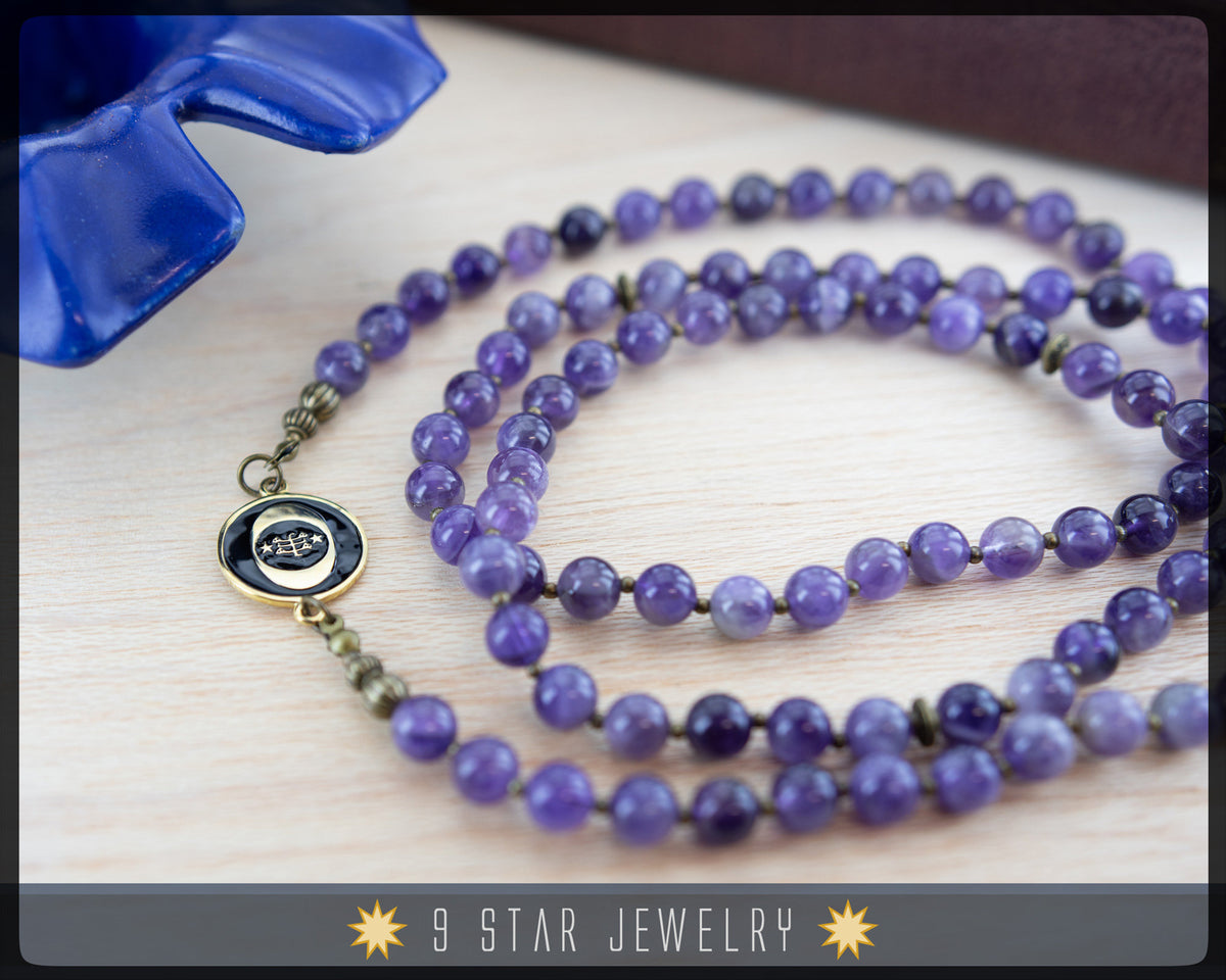 Amethyst Baha'i Prayer Beads w/bahai ringstone symbol "Forever Grateful"