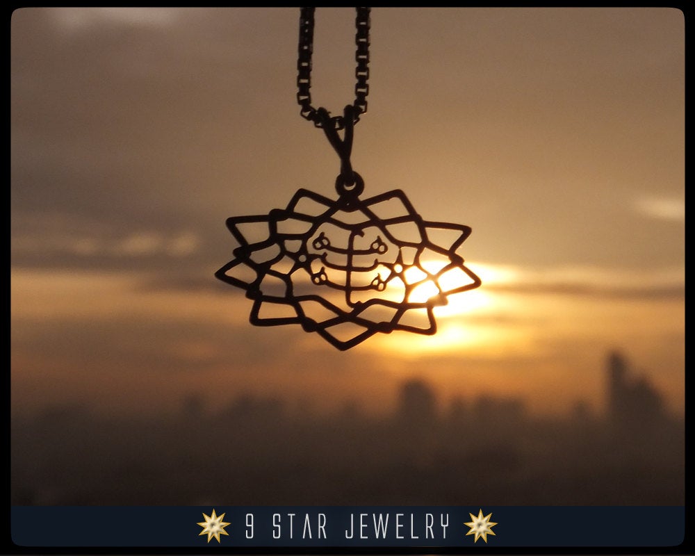 Sterling Silver 9 Star Baha'i Pendant w/ Ring Stone Symbol