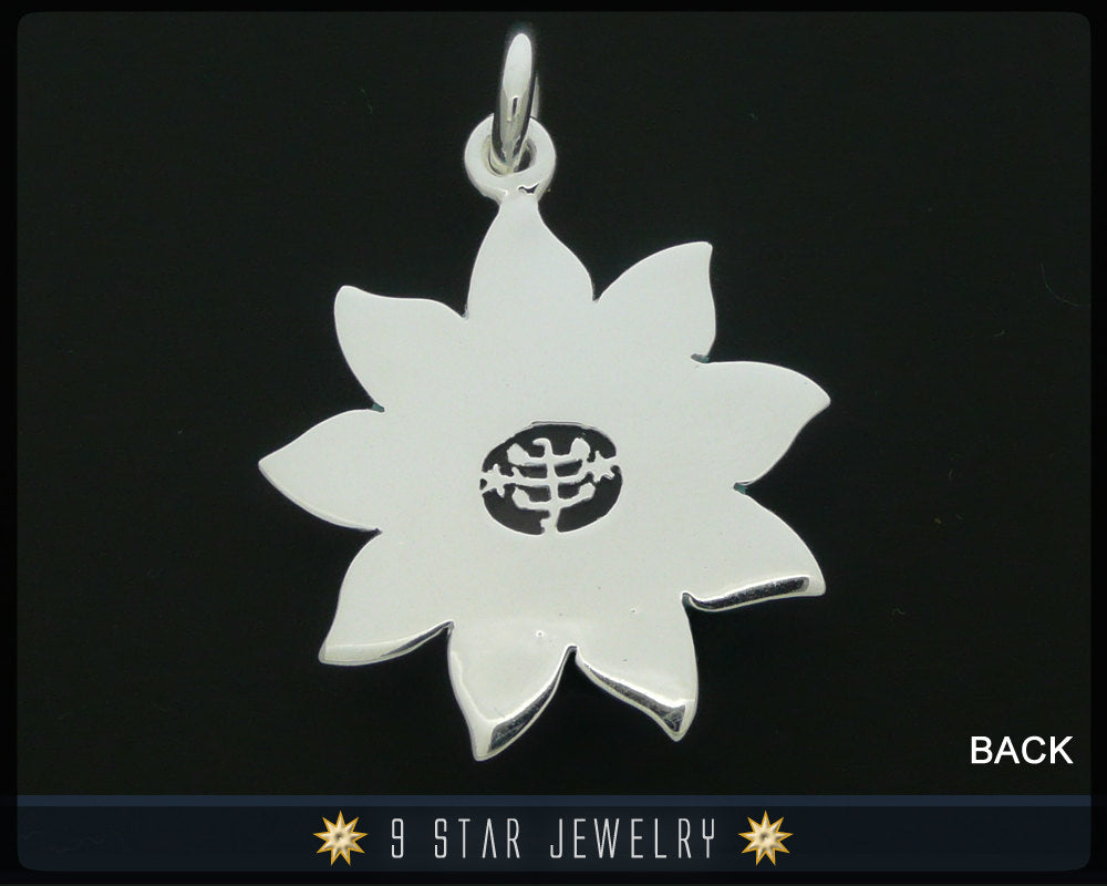 Tournesol - Pendentif Bahaï à 9 étoiles en argent sterling avec saphir rose simulé