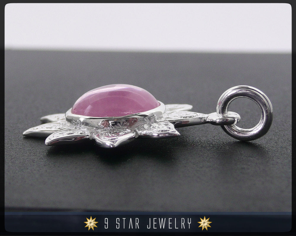 Tournesol - Pendentif Bahaï à 9 étoiles en argent sterling avec saphir rose simulé