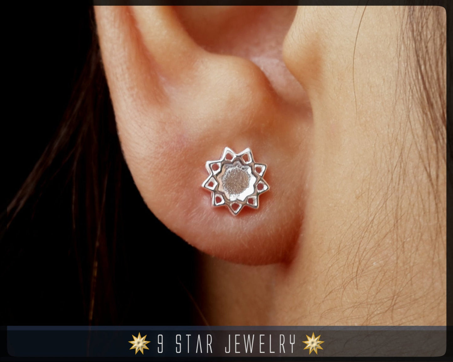 Baha'i Sterling Silver 9 Star Stud Earrings