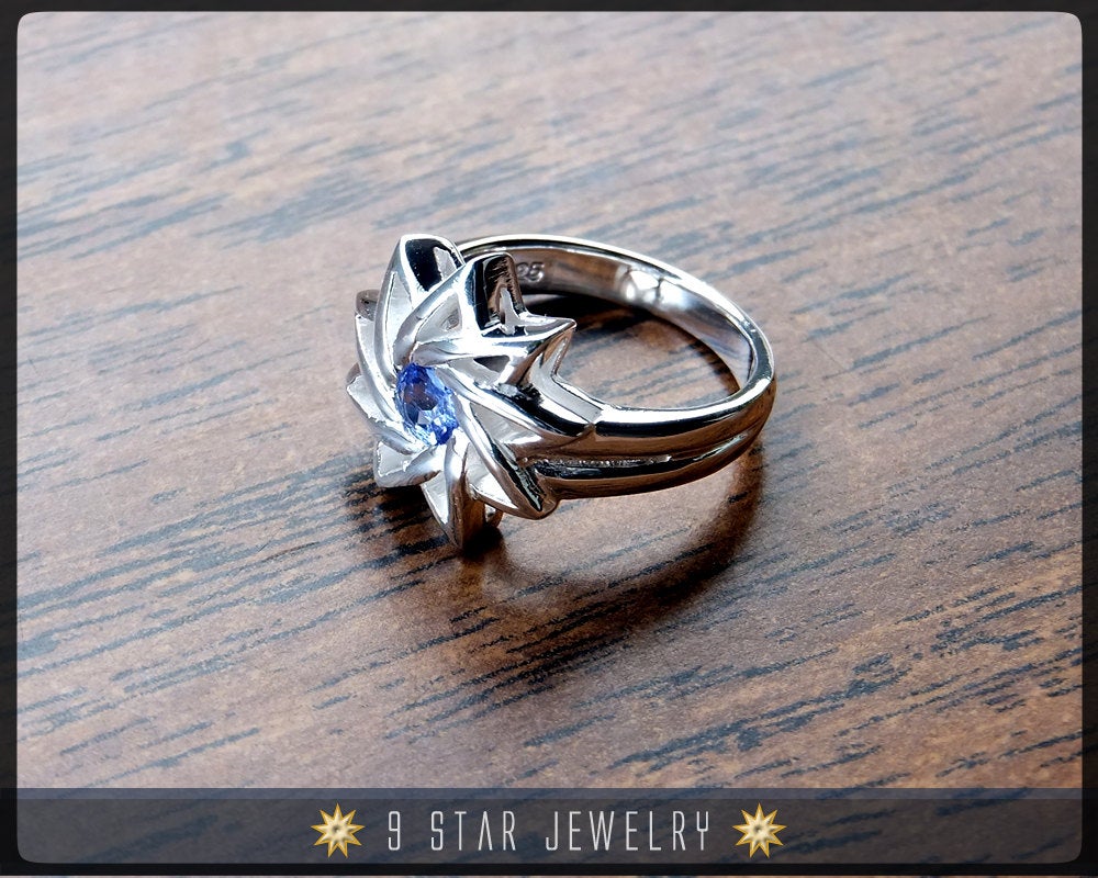 Sapphire - Sterling Silver 9 Star Baha'i Ring with genuine gemstone - (Limited Edition-Last Piece size 4.25)