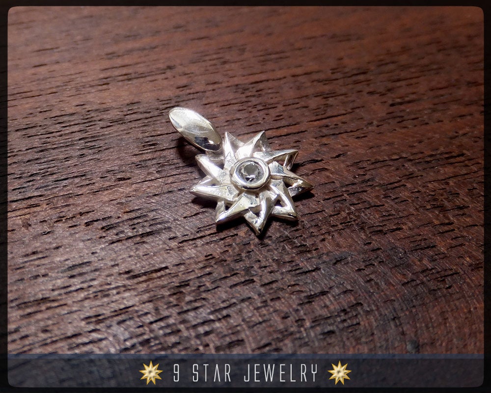 Sterling Silver 9 Star Baha'i Pendant with White Sapphire