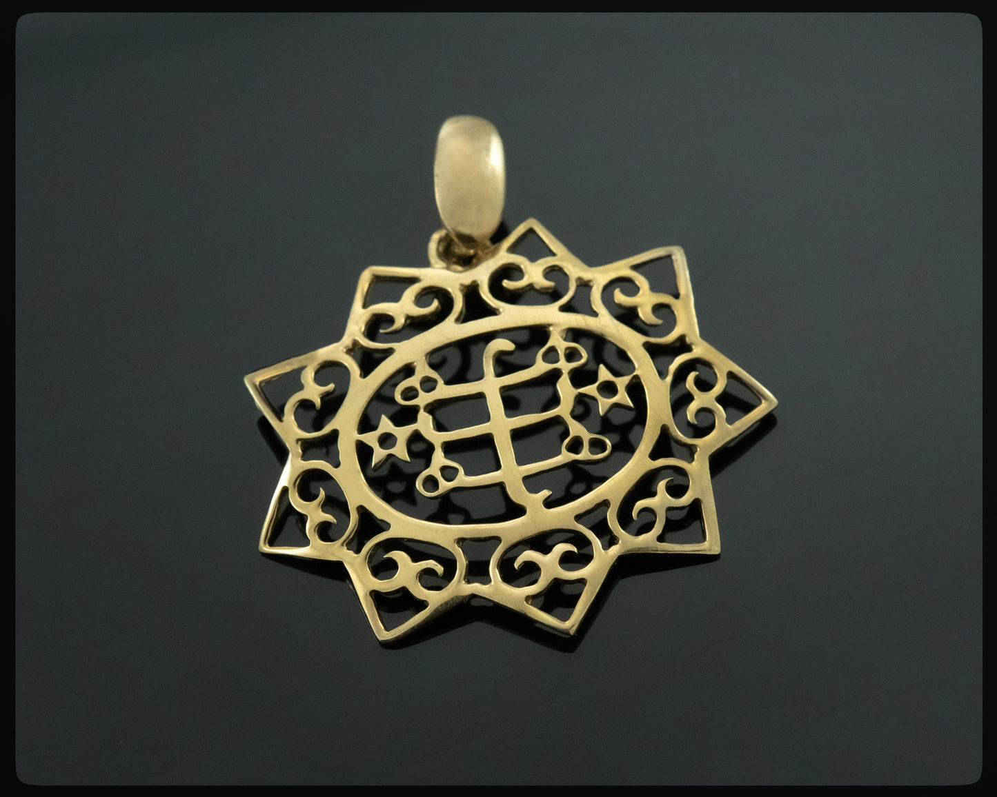 Anhänger aus Messing mit Baha'i-Ringstein-Symbol, 9 Sterne Flora (nickelfrei) 