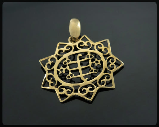 Anhänger aus Messing mit Baha'i-Ringstein-Symbol, 9 Sterne Flora (nickelfrei) 