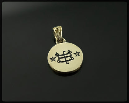 Doppelseitiger Bahai-Anhänger aus Messing mit Ringstein-Symbol und Lebensbaum