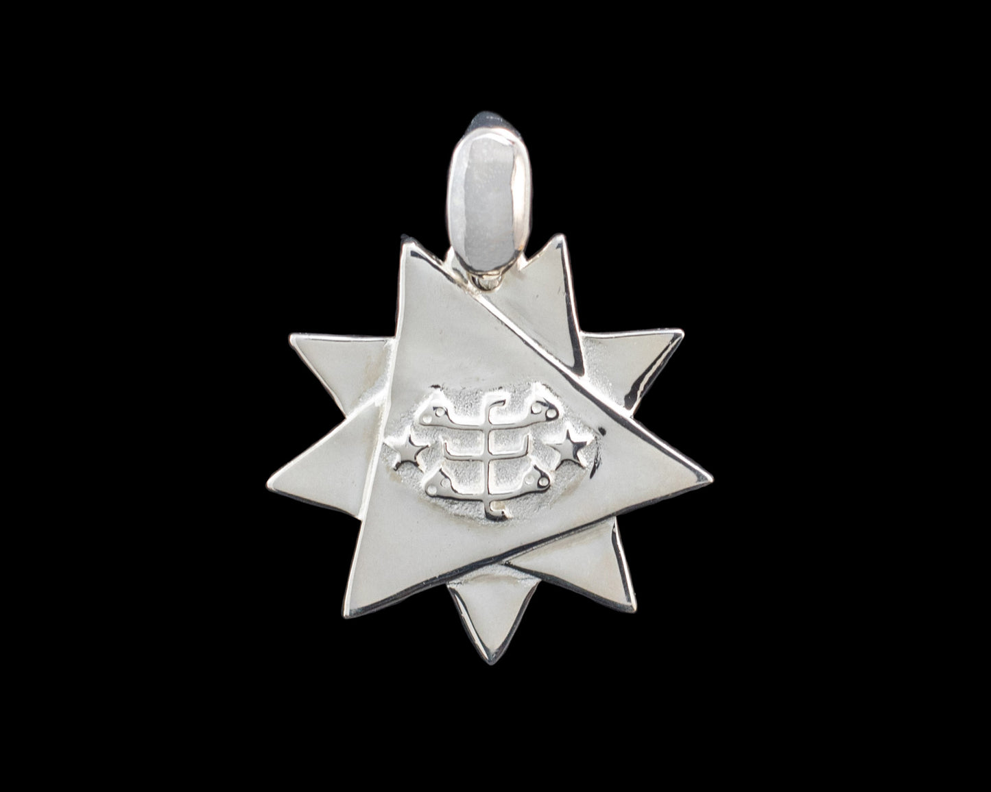 925 Sterling Silver 9 Star Baha'i Pendant /w Ring Stone Symbol