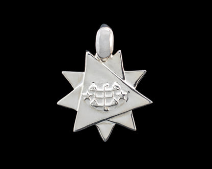 925 Sterling Silver 9 Star Baha'i Pendant /w Ring Stone Symbol