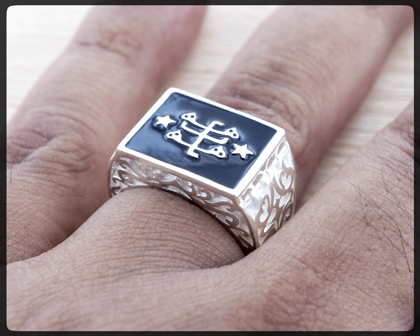 Statement Ring "Ring of Declaration" with Baha'i Ring Stone Symbol (Limited Edition): 925 Sterling Silver