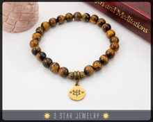 Load image into Gallery viewer, Tiger&#39;s Eye Bracelet with Baha&#39;i ringstone symbol &quot;Precious Fellowship&quot; BPB104