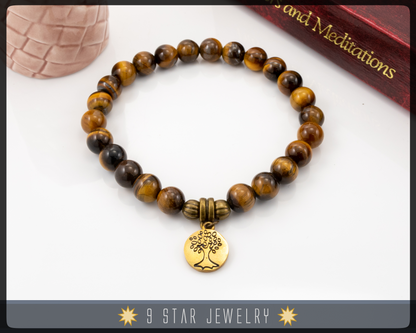 Tiger's Eye Bracelet with Baha'i ringstone symbol "Precious Fellowship"