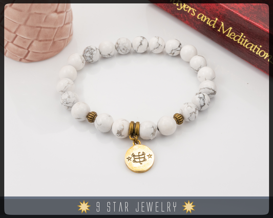 Howlite Bracelet with Baha'i ringstone symbol "Humility"