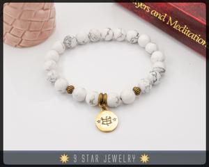 Howlite Bracelet with Baha'i ringstone symbol "Humility" BPB105
