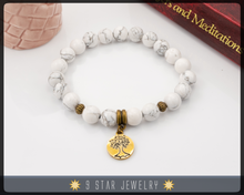 Load image into Gallery viewer, Howlite Bracelet with Baha&#39;i ringstone symbol &quot;Humility&quot; BPB105