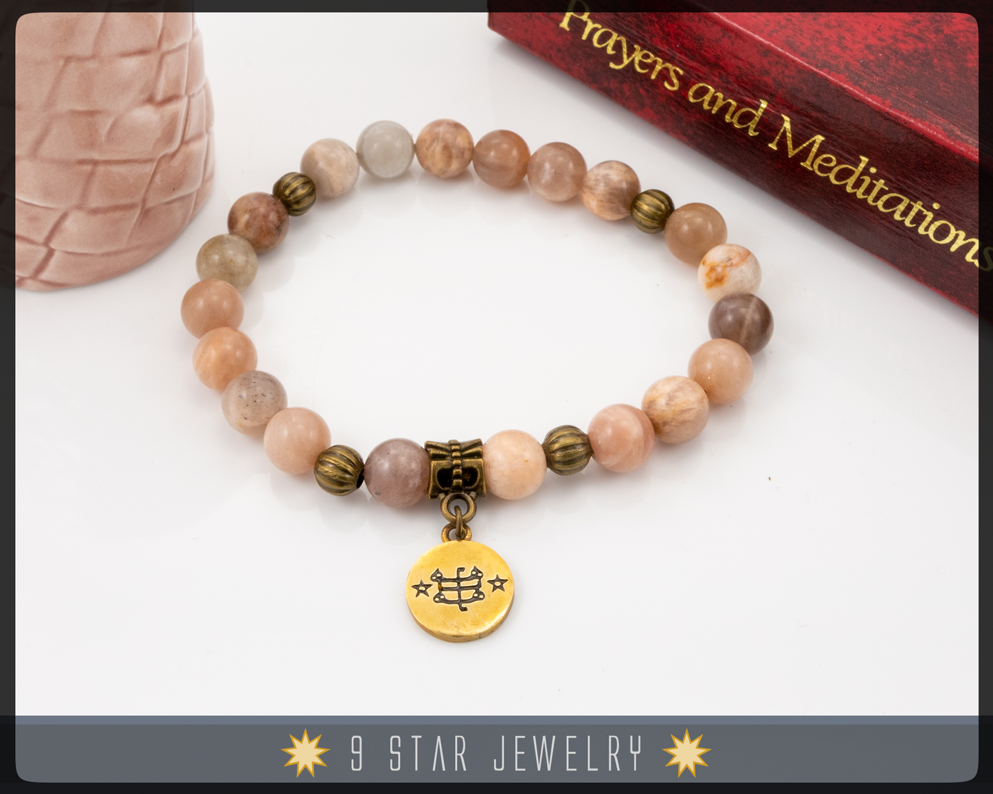 Sunstone Bracelet with Baha'i ringstone symbol "Minna"