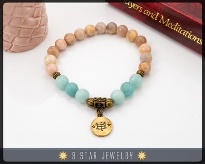 Sunstone & Amazonite Bracelet with Baha'i ringstone symbol "Sabira"
