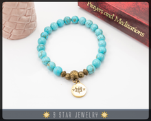 Load image into Gallery viewer, Blue Turquoise Bracelet with Baha&#39;i ringstone symbol &quot;Tahmina&quot; BPB110