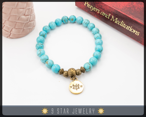 Blue Turquoise Bracelet with Baha'i ringstone symbol 