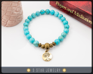 Blue Turquoise Bracelet with Baha'i ringstone symbol "Tahmina" BPB110