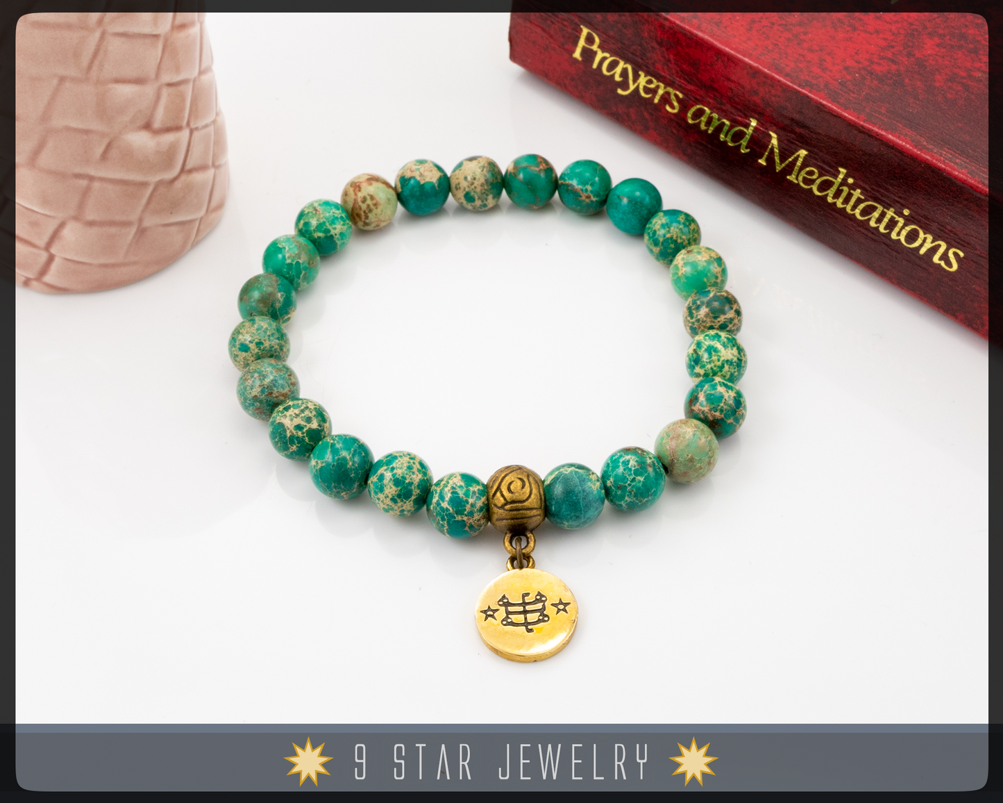 Green Sea Sediment Jasper Bracelet with Baha'i ringstone symbol "Adira"