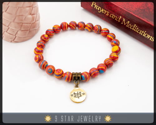 Multicolor Malachite Bracelet with Baha'i ringstone symbol 