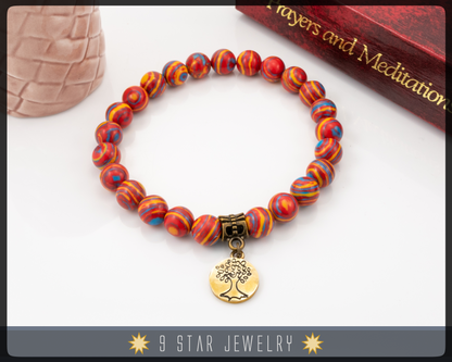 Multicolor Malachite Bracelet with Baha'i ringstone symbol "Kaimana"