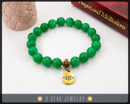 Jade Baha'i prayer beads bracelet w/ baha'i ringstone symbol "Joyous"