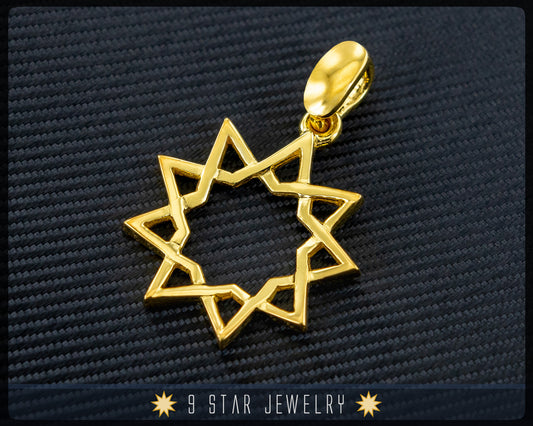 14k Solid Yellow Gold 9 Star Pendant