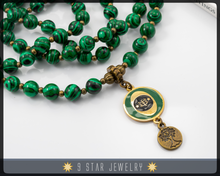 Load image into Gallery viewer, Malachite Baha&#39;i Prayer Beads w/bahai ringstone symbol &quot;Freda&quot; BPB98