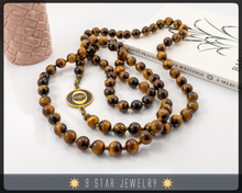 Load image into Gallery viewer, Tiger&#39;s Eye Baha&#39;i Prayer Beads w/bahai ringstone symbol &quot;Amery&quot; BPB99