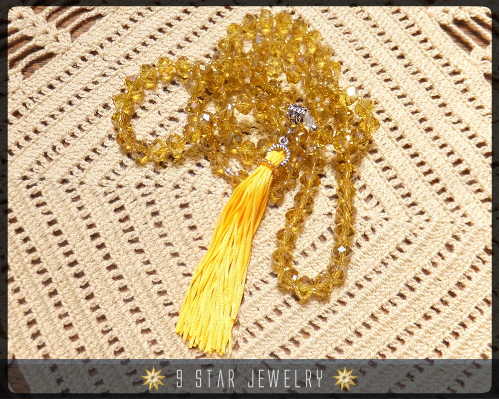 Sunbeam Crystal Tassel Necklace Prayer Beads - Baha'i Prayer Beads Full 95 (Alláh-u-Abhá) "Lush"